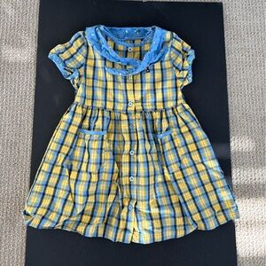 Vintage Gymboree Toddler Blue and Yellow Plaid Dress with Bandana size medium
